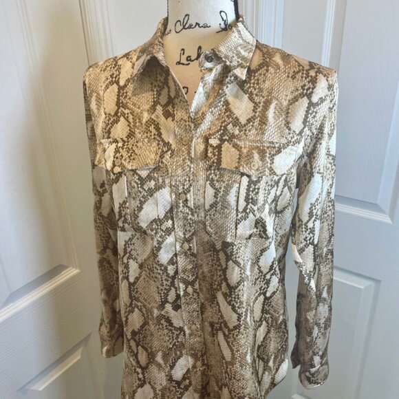 LAUREN RALPH LAUREN BLOUSE SZ S SNAKESKIN PRINT CHARMEUSE VERSATIL SOPHISTICATED - Picture 9 of 16